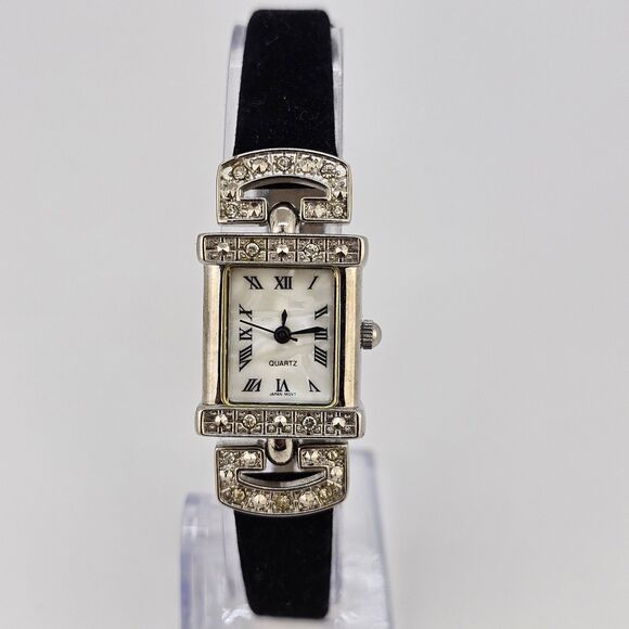 20MM Women's Watch Cream Dial Black Suede Leather Bands New Battery - Picture 1 of 14